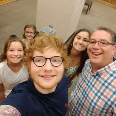 Ed Sheeran hangs with my daughters and me at the Wells Fargo Center in Philadelphia.